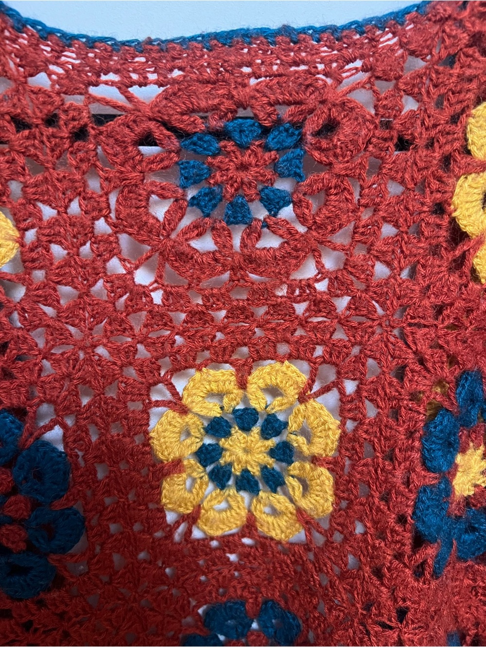 Boho Crochet Granny Square Cardigan Open Front Handmade Style M - Picture 6 of 9